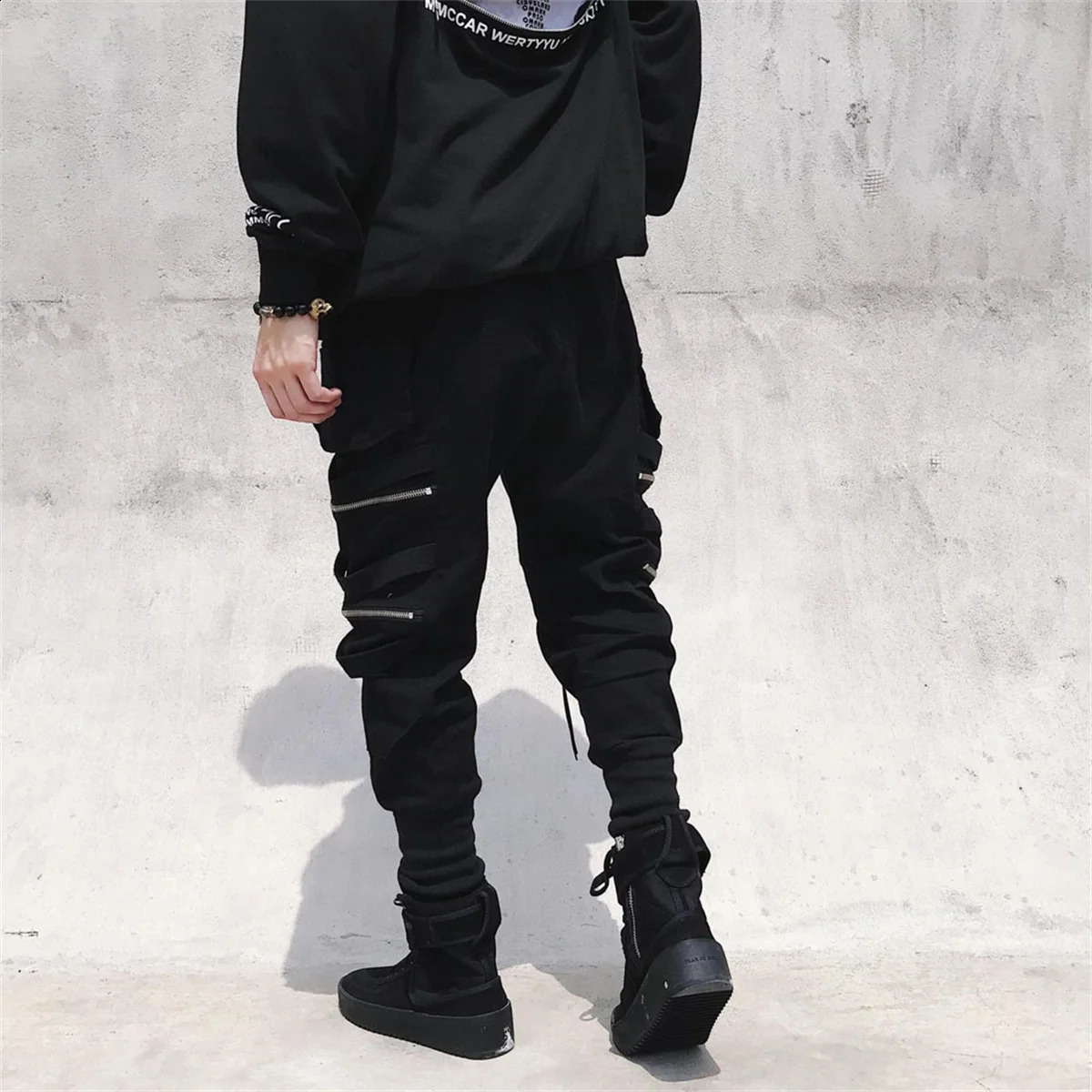 Cargo Pants Hip Hop Joggers Men Loose Harem Pants Multi-pocket Ribbon Mens Pants Trousers Casual Streetwear Sport Pants for Men 240812