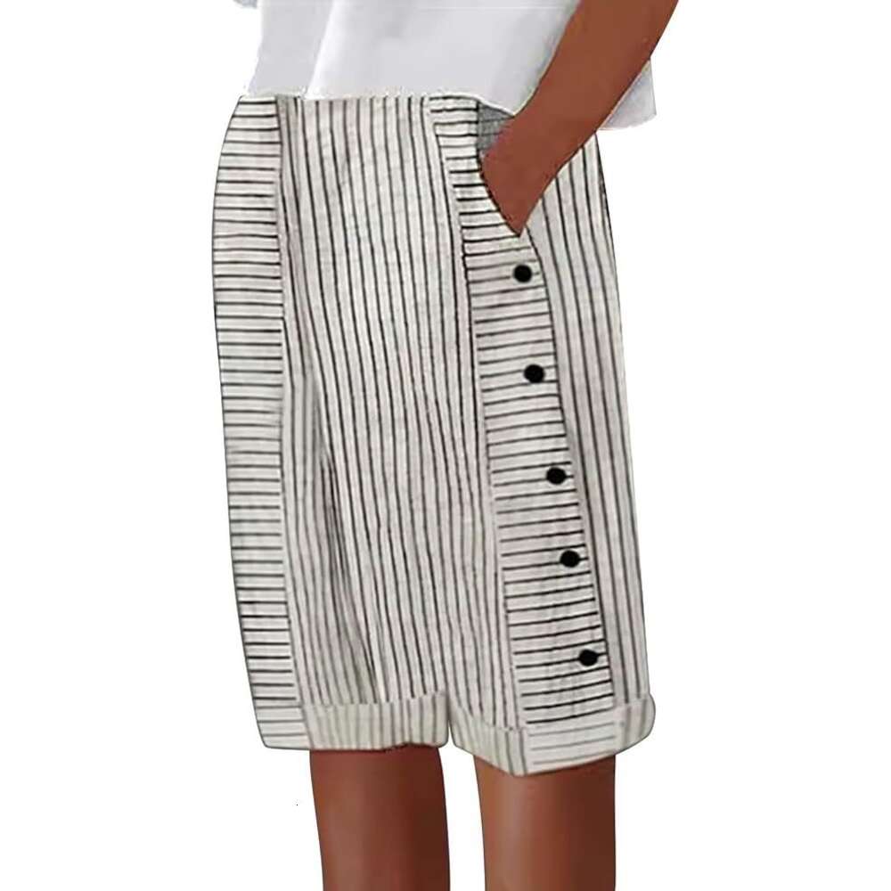 Womens Sports Pants 2024 New Womens Striped Casual Shorts Cotton Trousers Slimming Multi-color Optional Plaid Trousers Straight Tube Half Pants for Me