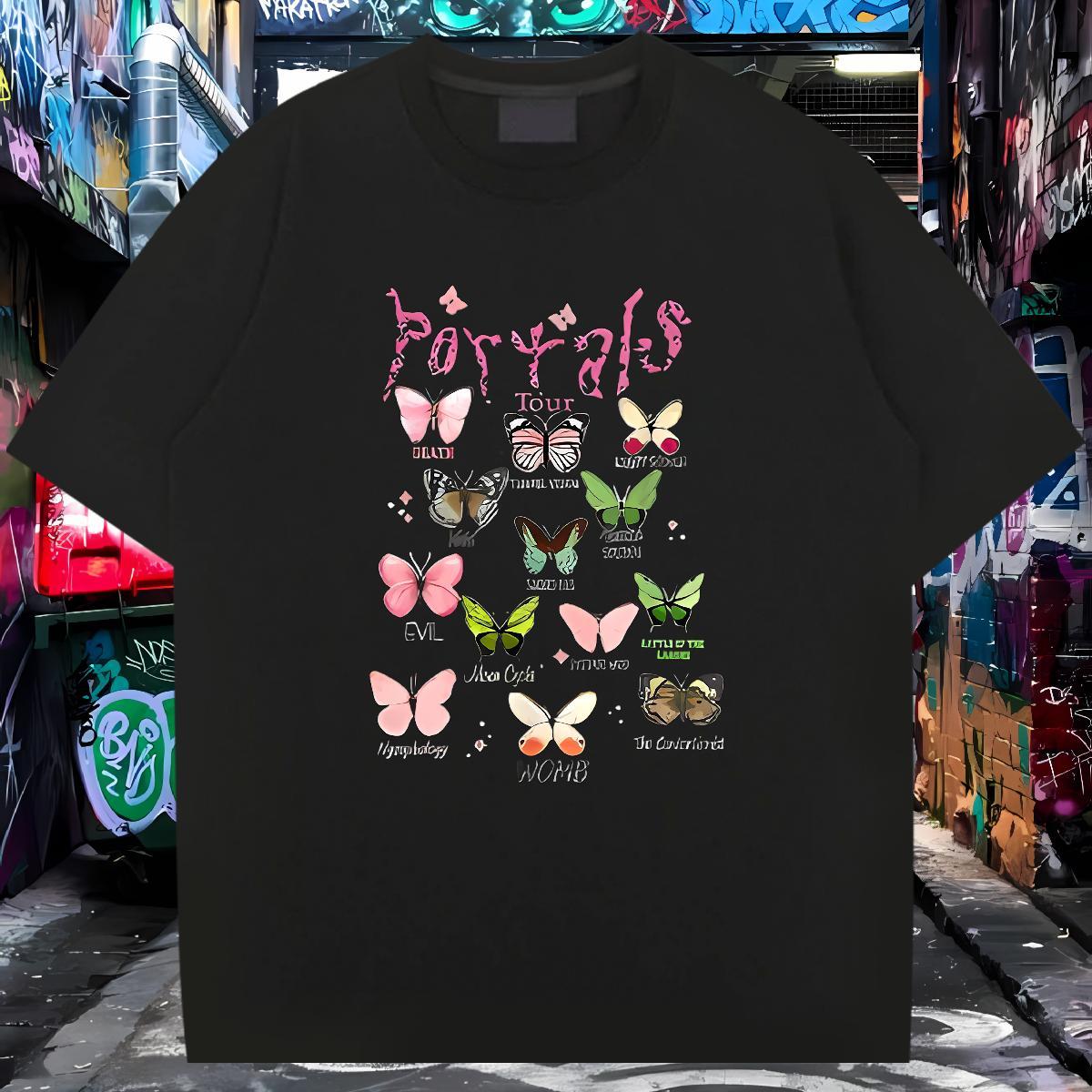 Comfortable T Shirts Men Butterfly Breathable Short Sleeve Daily Outfit Cartoon Printing L-4XL 230g Cotton Men Clothes T-Shirt Wholesale Tops