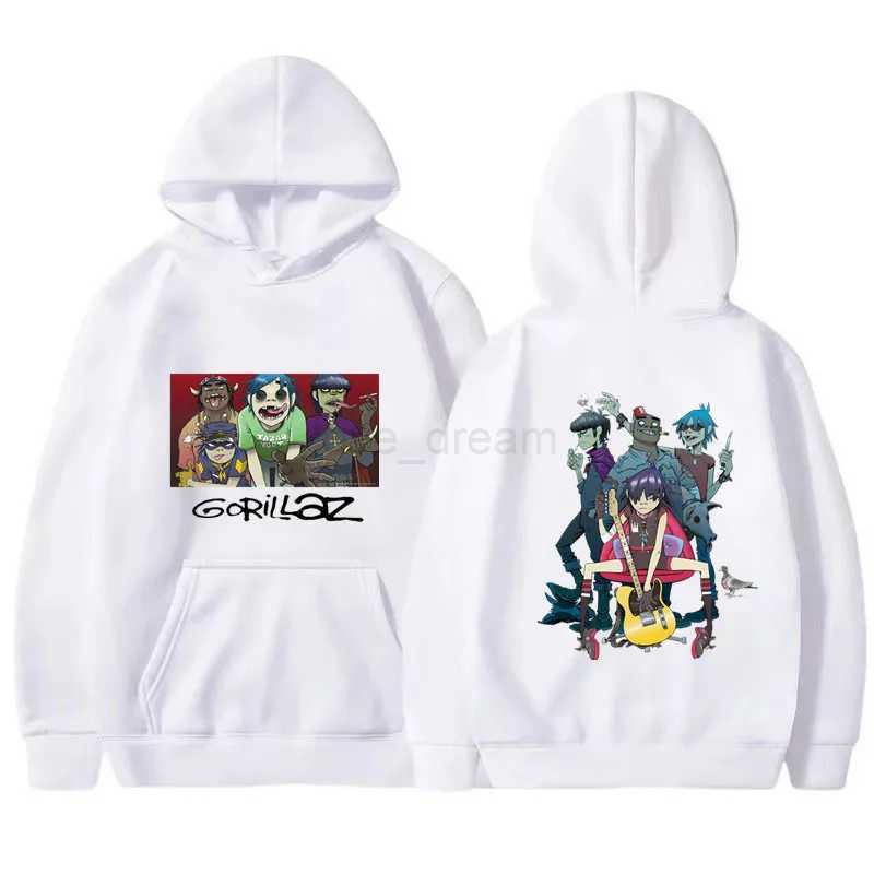 Autumn Winter Unisex Vintage Y2K Clothing Music Band Gorillaz PUNK ROCK Sweater Men Women Cartoon Pattern Hooded Top LeisureXJ240812