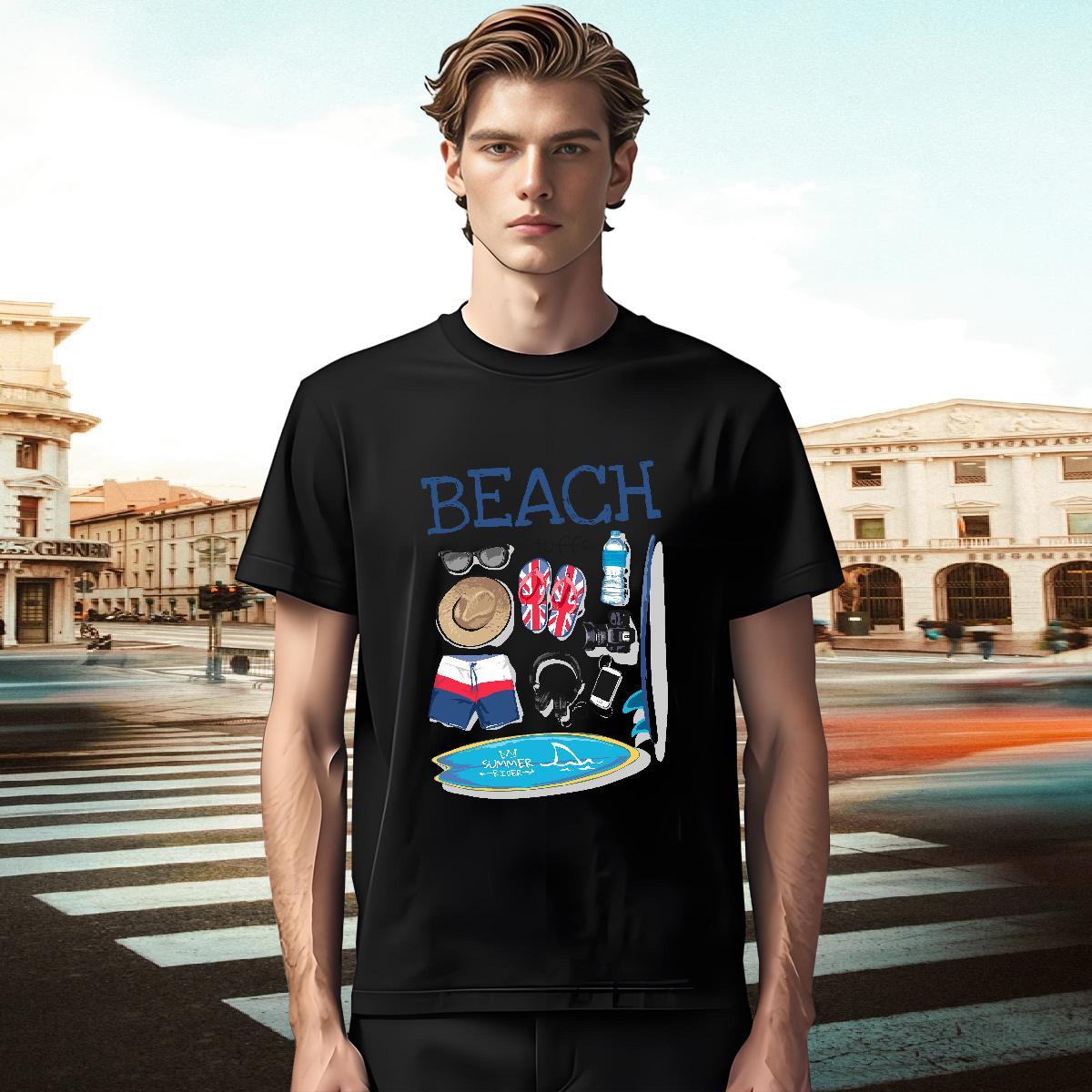 2024 T shirt Tshirts 230g 100% Cotton Beach Free Shipping White Plus Size Crew Neck Men Clothes T-Shirt