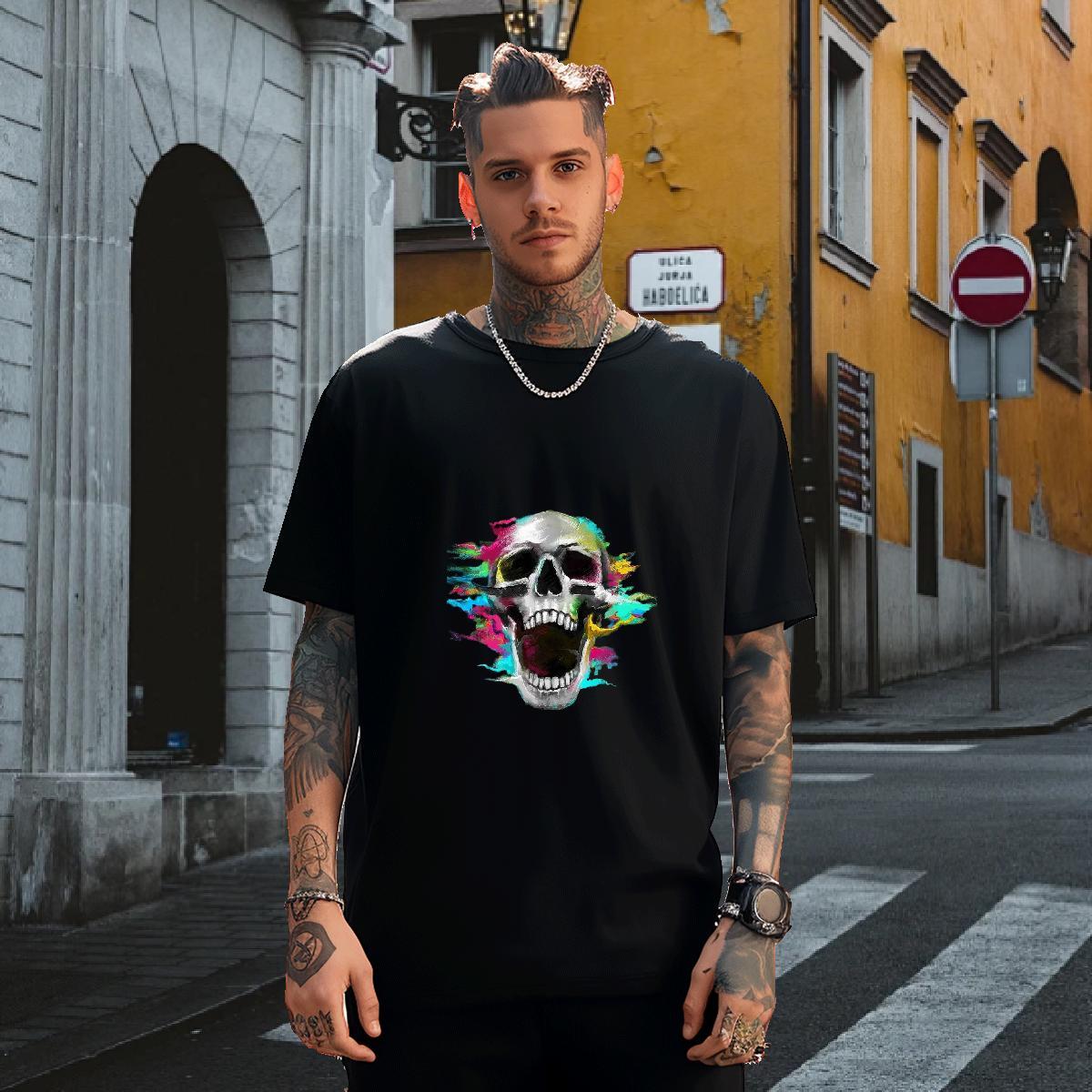 Wholesale Man T Shirts skull Tops Tees 230g Cotton Sports Casual Cool Design DIY Printed O-Neck Short Sleeve Tshirts