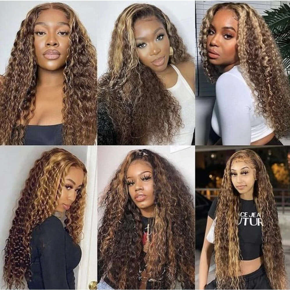 Kinky Wigs Highlight 13X6 Frontal 100% Human Hair Water Deep Curly Wave 13X4 HD Lace Front Wig