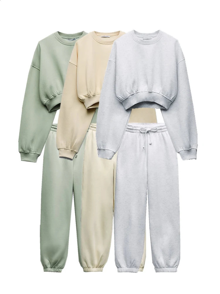 TRAF Womens pants suit fall and winter fashion casual short section sweater sports sweatpants Elegant womens clothing 240812