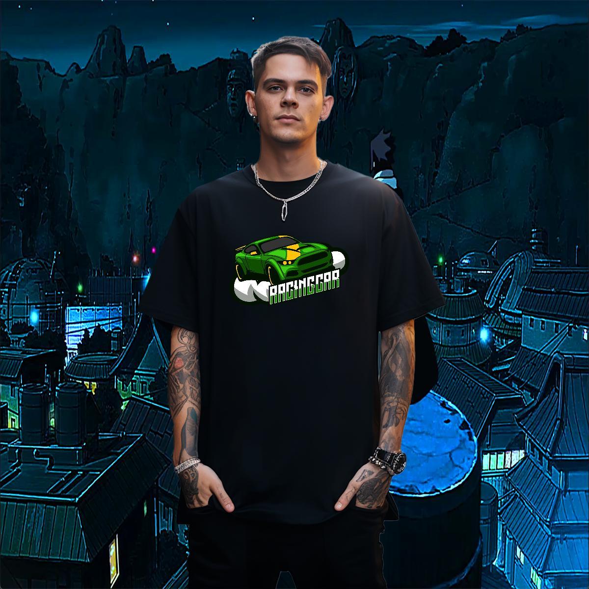 TOP Quality Men Clothes T-Shirt car 100% Cotton 230g Hip Hop Round Neck Short Sleeve Man T Shirts Anime 2024 New Tees