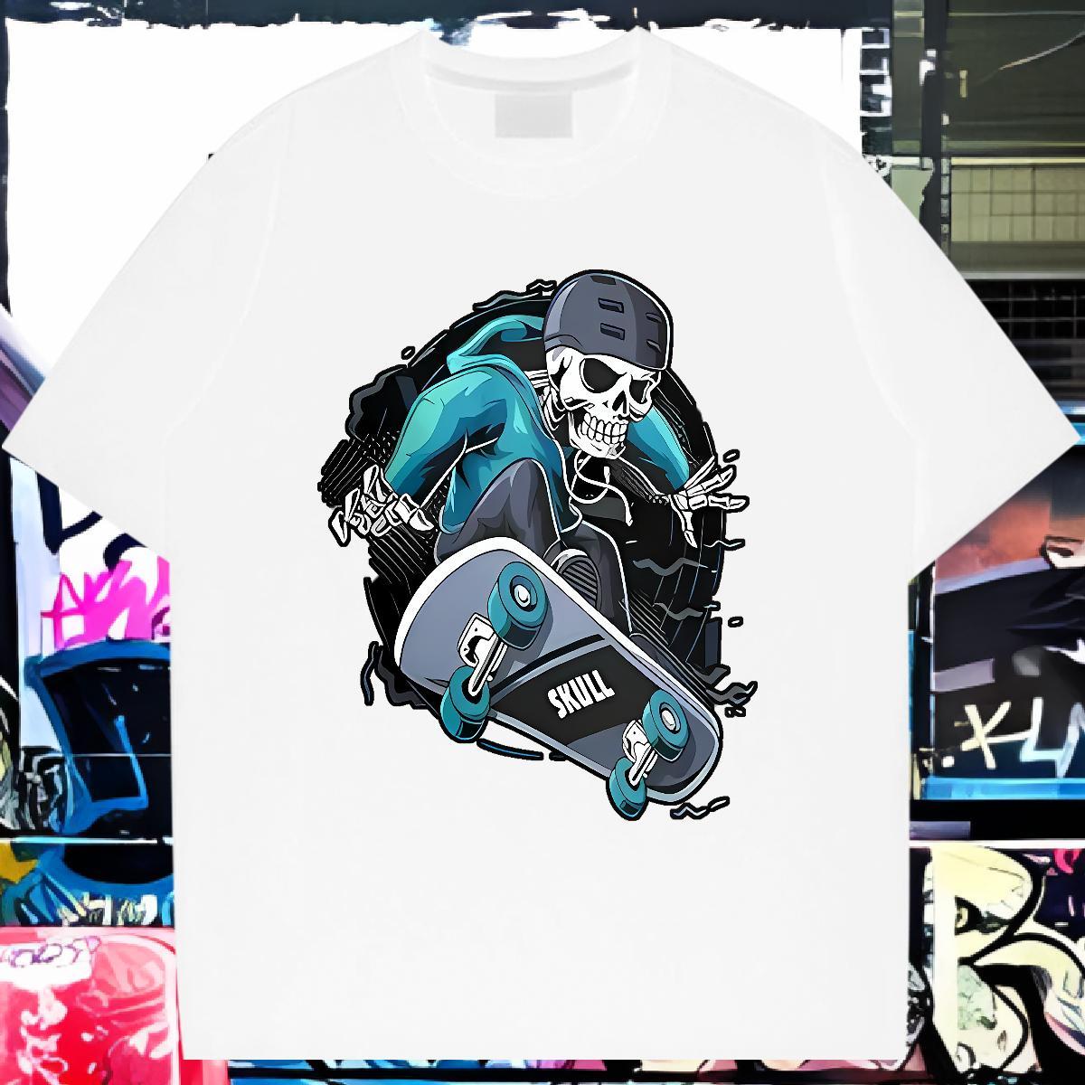 2024 Man T Shirts skull Tops 230g Cotton High Street Hip Hop Cool Design DIY Pure Cotton Mens Tshirts