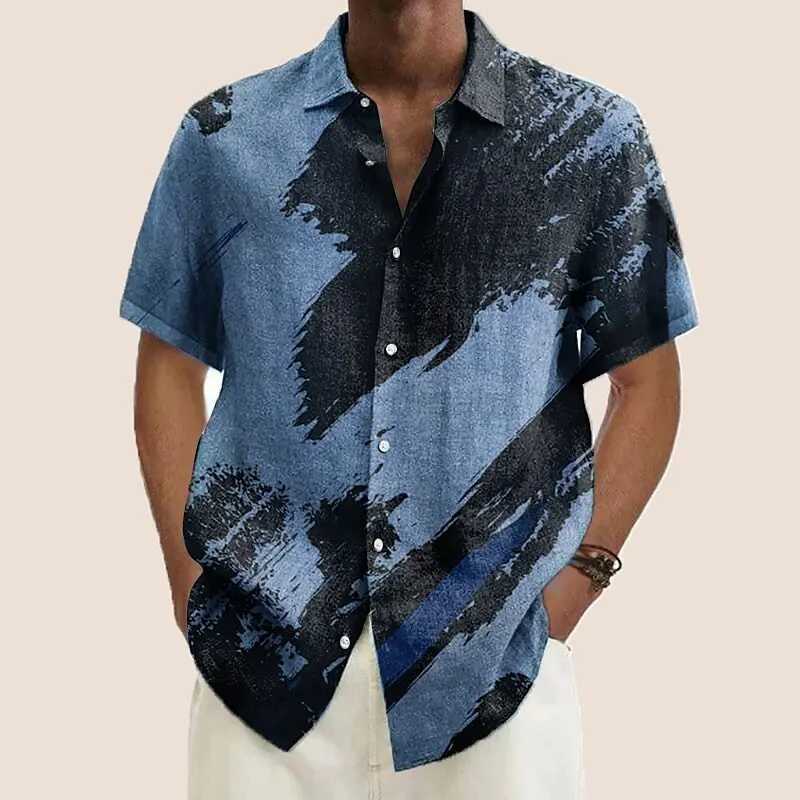 Ink graffiti gradient pattern printed short-sleeved shirt Fashionable high-end design lapel mens tops new mens shirtsXJ240812