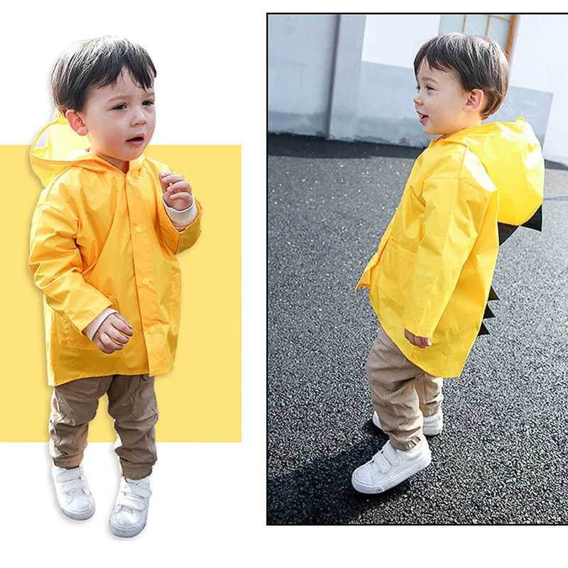 Cute Dinosaur Polyester Baby Raincoat Outdoor Waterproof Rain Coat Children Impermeable Poncho Boys Girls Rain Jacket Yellow Y240813