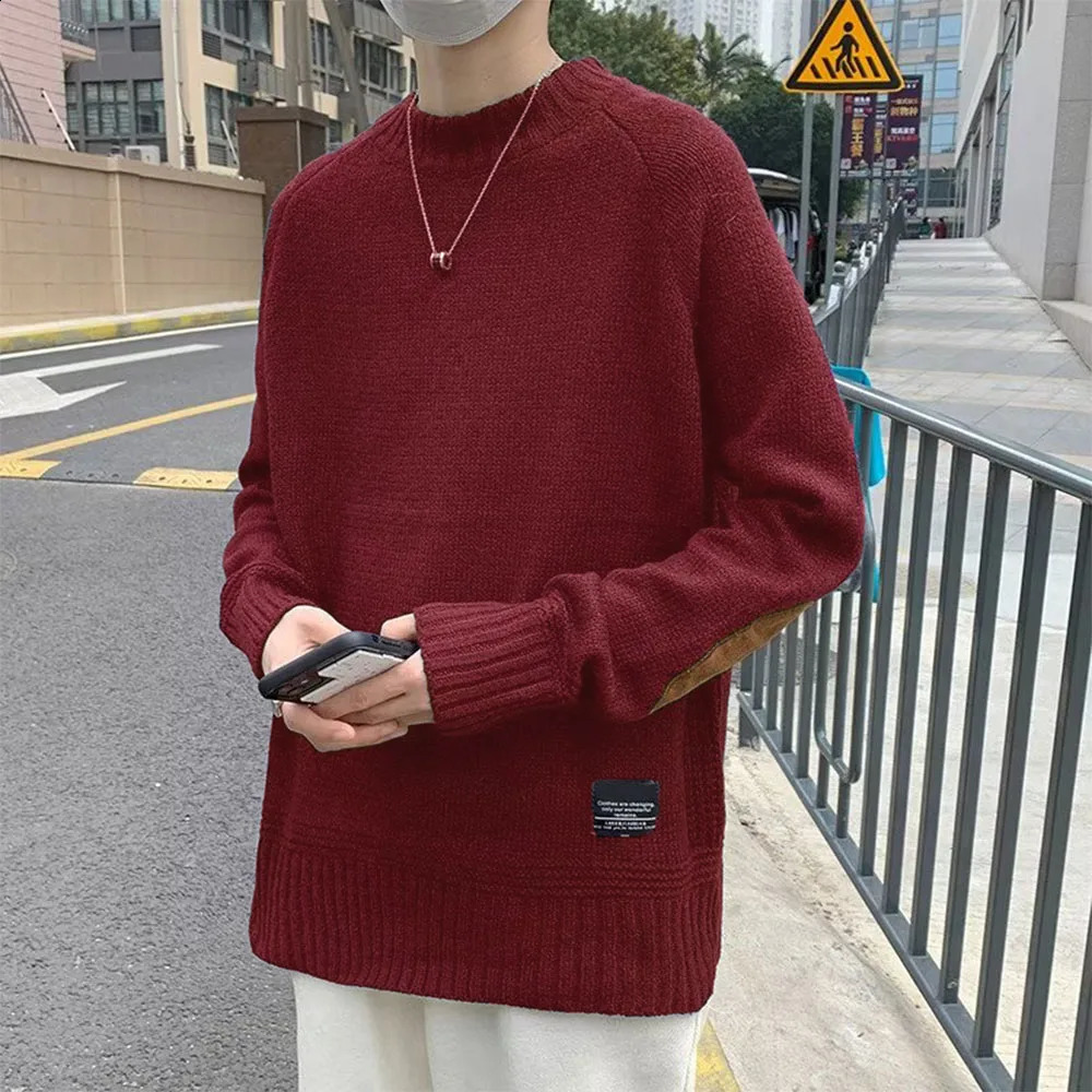 Mens Casual Pullobers Color Blocking Winter Warm Sweater Fashion Loose Harajuku Lapled Round Neck Sweaters for Men 240809