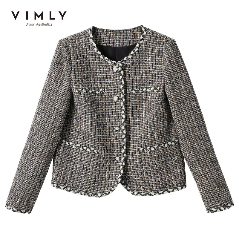 Vimly Short Tweed Jackets for Women Autumn Winter Korean Fashion Long Sleeve Elegant Jacket Coat Outerwear Clothes V0813 240812