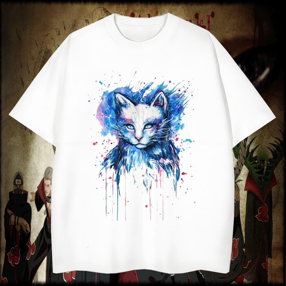 2024 230g Cotton Mens T Shirts cat Hip Hop Street Men Clothes T-Shirt Polos Short Sleeve O-Neck TOP Quality Cartoon Print