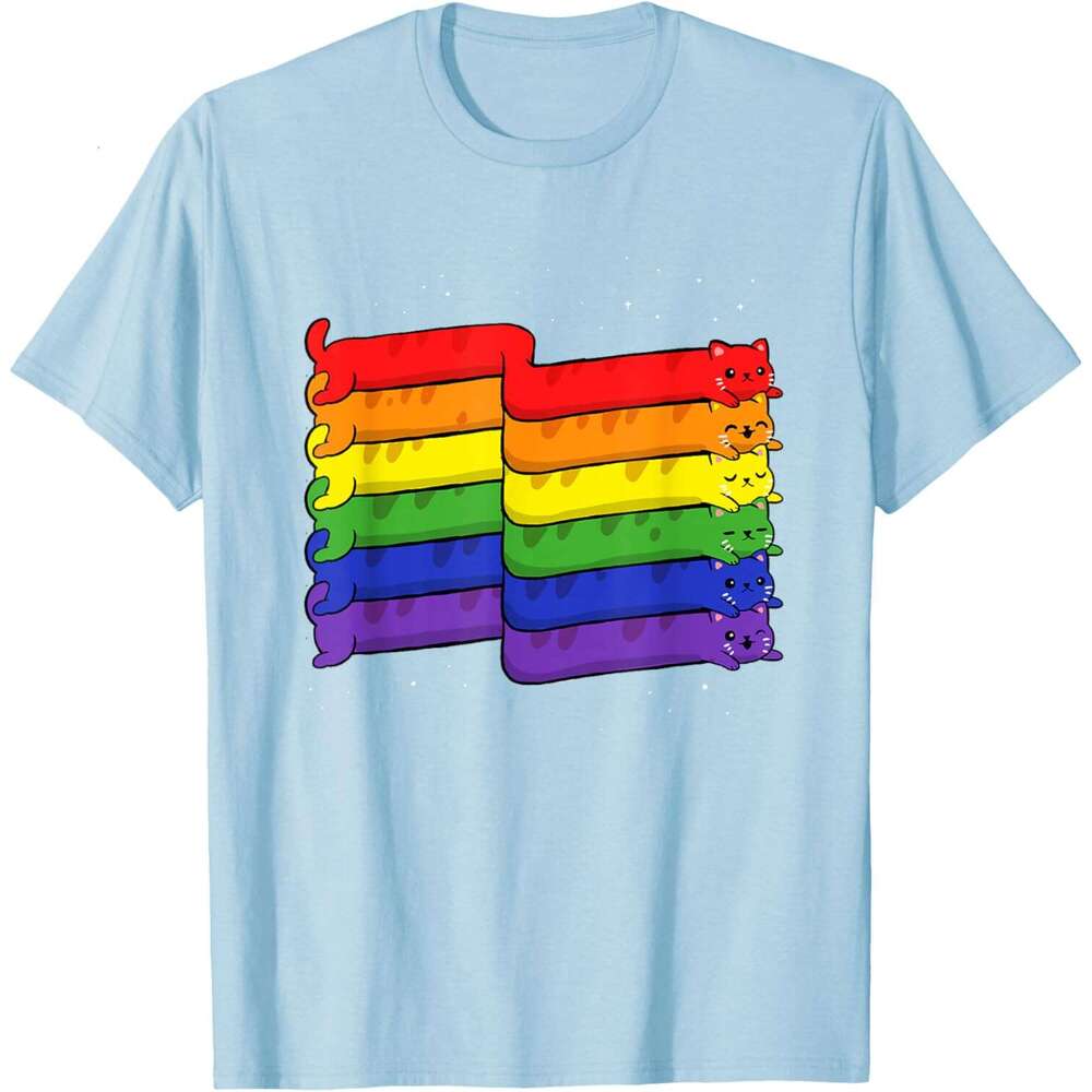 T shirt for Mens Rainbow Cats Shirt LGBTQ+ Kitty Lover Pride Month Lgbt Flag T-Shirt Shirts Tshirt Graphic Tee Casual Tops Clothes Short sleeve