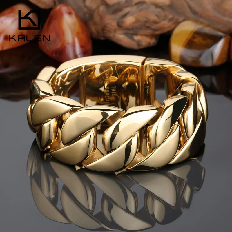 KALEN 316 Stainless Steel Italy Gold Color Bracelet Bangle Mens Heavy Chunky Link Chain Bracelet Fashion Jewelry Gifts 240809