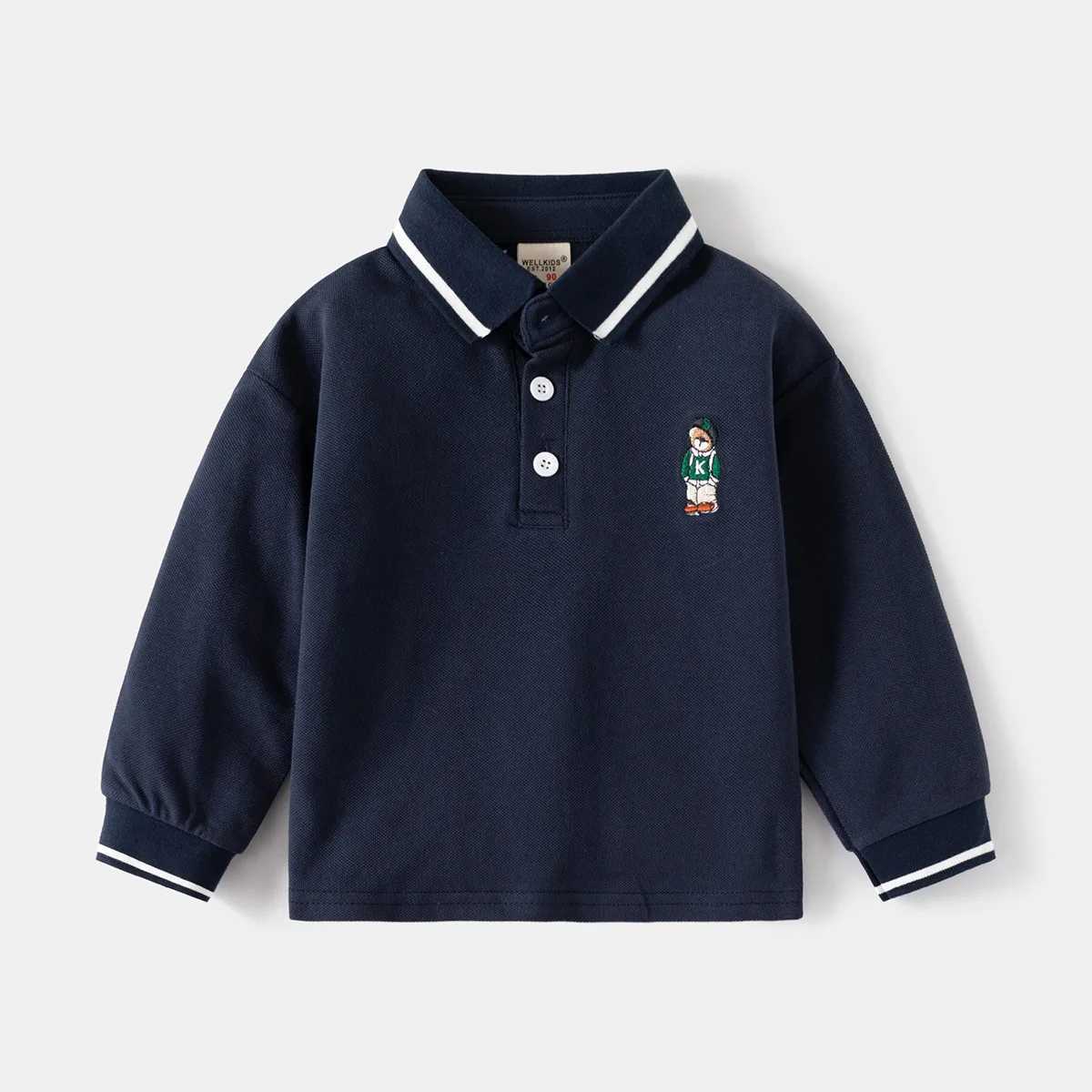 Spring Autumn Boys Long Sleeve Casual Cotton Embroidered T-shirt Kids Slish Outdoor Striped Polo Shirt Top Ages 3-8XJ241225
