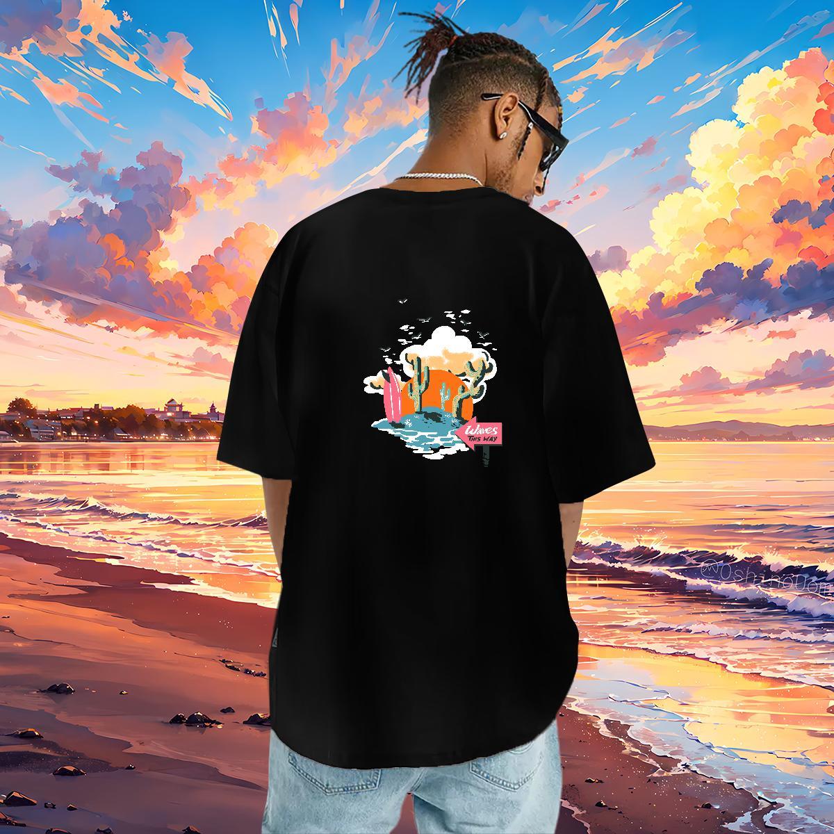 DIY Customized Man T Shirts beach Tee Shirt 100% Cotton 230g High Street Hip Hop Free Shipping Anime Print Round Neck Short Sleeve Men Tees