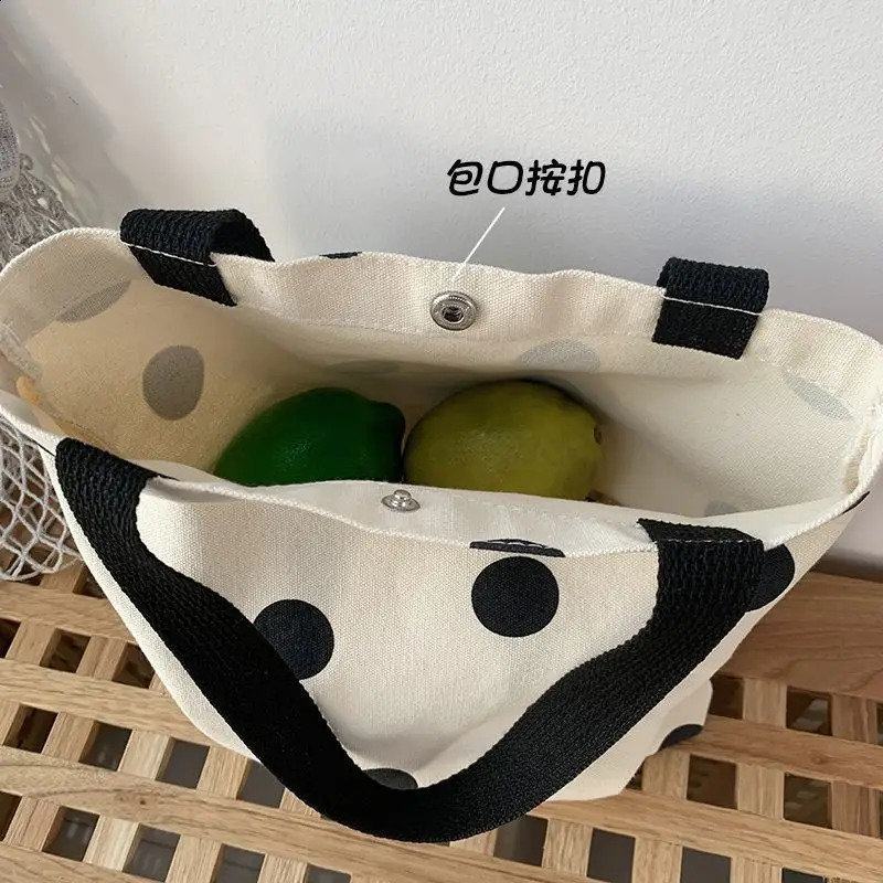 Fashion Solid Color Canvas Small Shopper Bag Women Black Large Capacity Dots Shoulder 240812
