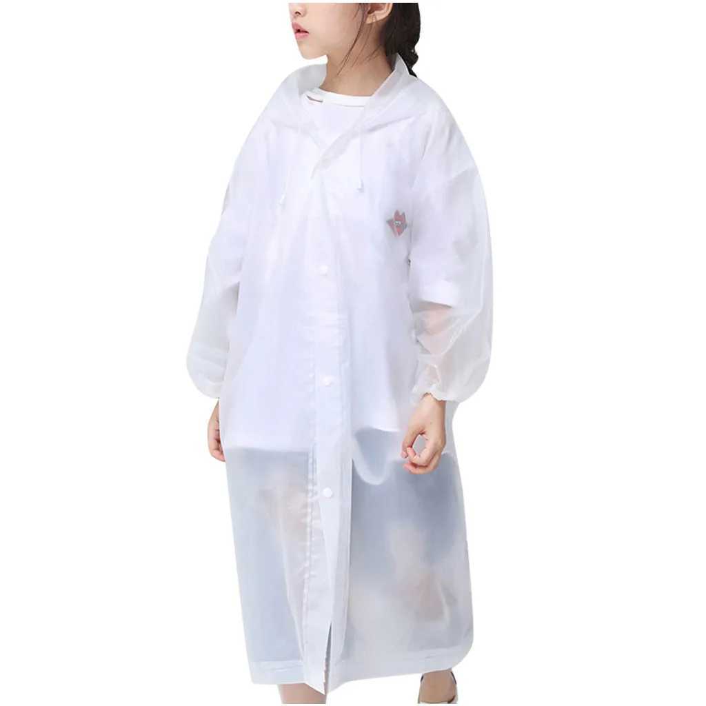 Solid Hooded Ponchos Transparent Children Raincoat Eva Elastic Cuffs Outdoor Travel Rain Cover Waterproof Camping For Kids Boy Y240810