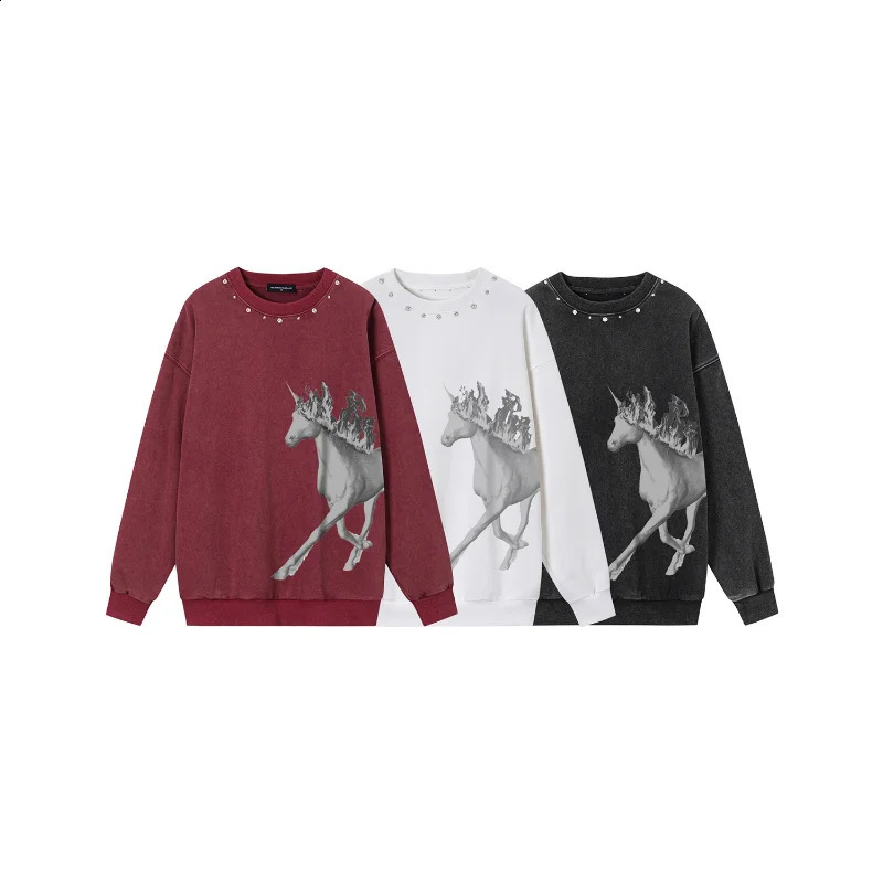 Quality American Street Y2kLong Sleeve T-shirt Vintage Wash Old Cartoon Art Picture Loose Mens Long Sleeve T-shirt 240812