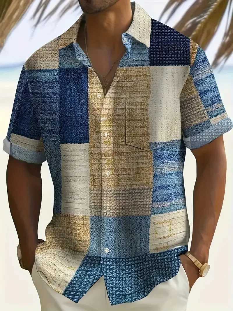 2024 New Mens Vintage Fashion Casual Sleeve Button White Dot Print Pattern Shirt Suitable for Summer Vacation Street WearXJ240812