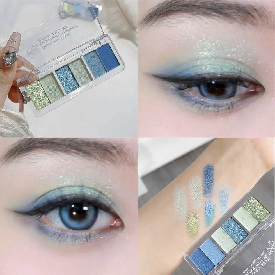 6 Color Smoke Blue Green Glitter Eyeshadow Palette Brightening Waterproof Matte Shimmer Summer Lying Silkworm Eye Pigment MakeupW241212