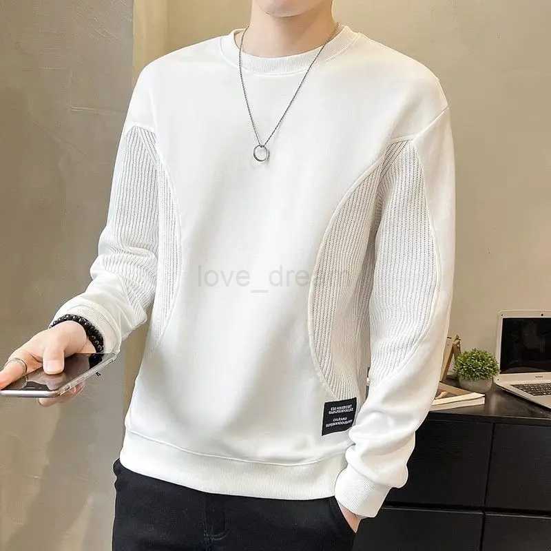 Trendy Korean Spring Autumn Mens 2024 New Spliced Pullover O-Neck Screw Thread Solid Color Loose Casual Long Sleeve SweatshirtsXJ240812