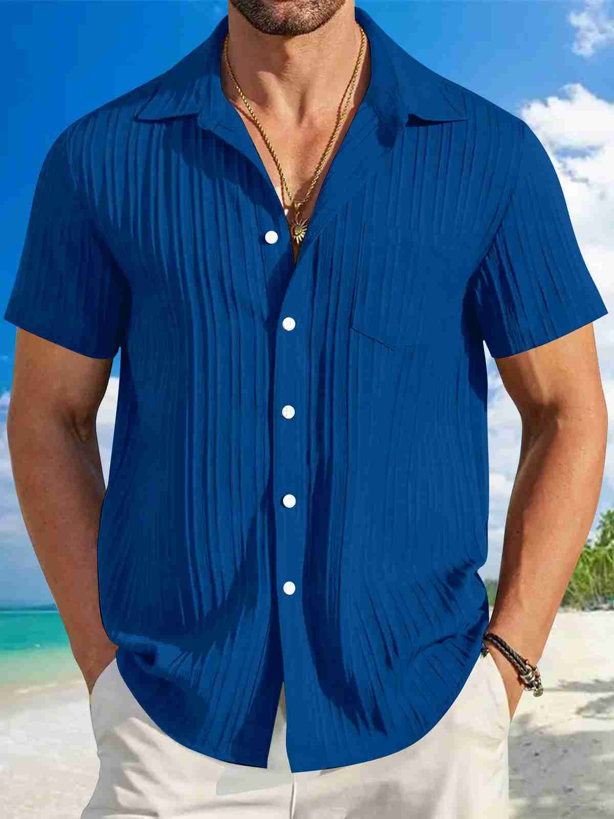 Cotton Hot Sale Mens Short-Sleeved Shirts Summer Solid Color Turn-down collar Casual Beach Style Plus SizeXJ240812