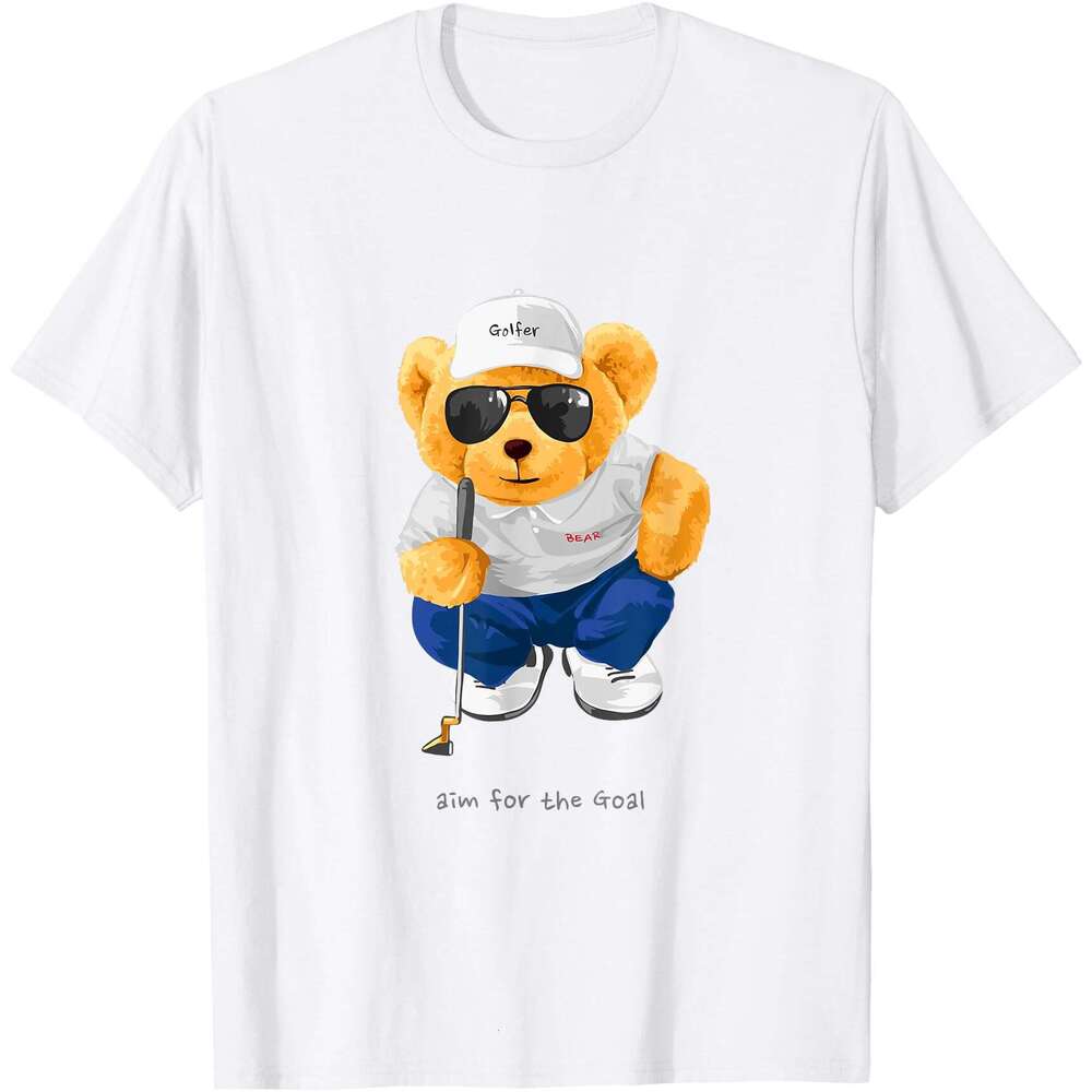 T shirt for Mens Cool Wild Teddy Bear Playing Golf Style Illustration T-Shirt Shirts Tshirt Graphic Tee Casual Tops Clothes Short sleeve