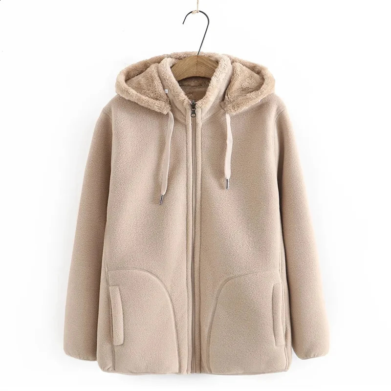 Autumn Winter Polar Fleece Coat Women Thicken Warm Hoodies Sweaters Jackets Middle-age Female Zip-up Outerwear Casual Tops 240812