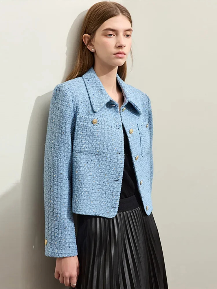 AMII Tweed Coat For Women Retro Autumn Socialite Temperament Fragrant Wind Bead Lapel Box Type Short Tops Lady 12323103 240812
