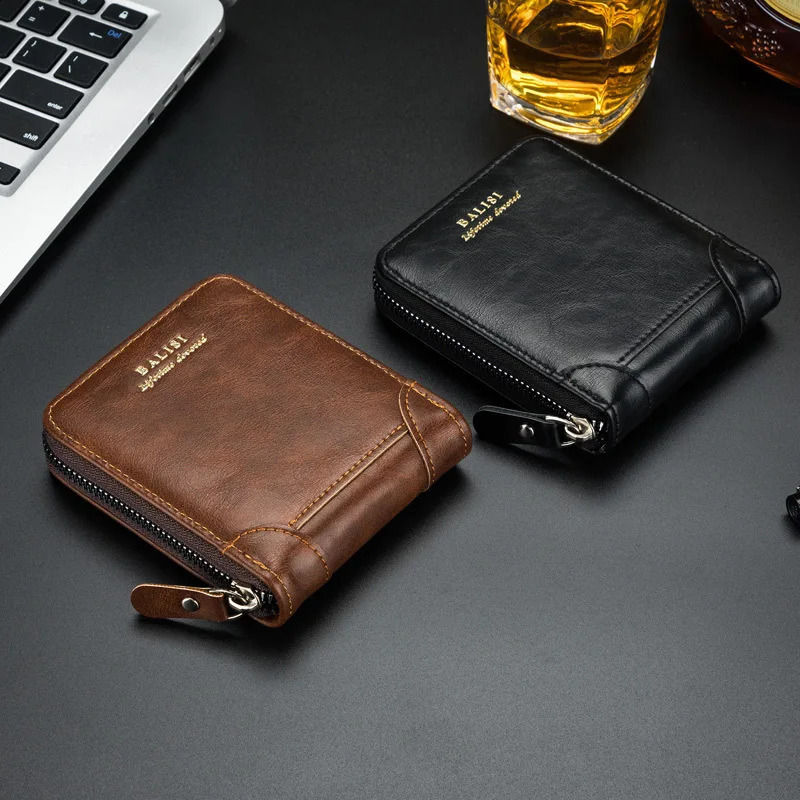 Mens Wallet PU Leather Zipper Retro Style Short Card Clip Coin Storage Money Bag A03 240810