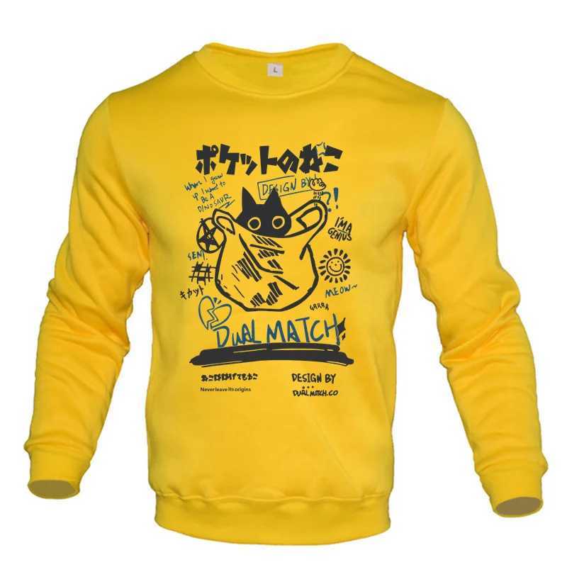 2024 New Cat Printed Mens Hoodie Casual Hoodie Autumn Winter Wool Warm Womens Hoodie Loose High Quality TopW240724
