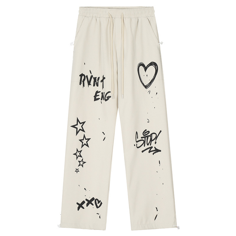 Casual American Work Pants Graffiti White Hip-hop Pants Mens and Womens Autumn and Winter Loose Wide Leg Sports Pants Sweatpants