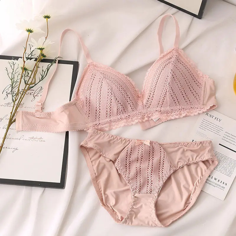 Bra Panty Set Sexy Lace Panties Lingerie Femme Underwear Set Push Up Thin 34 Triangle Cups Bralette Hollow Out Briefs Wholesale 240812