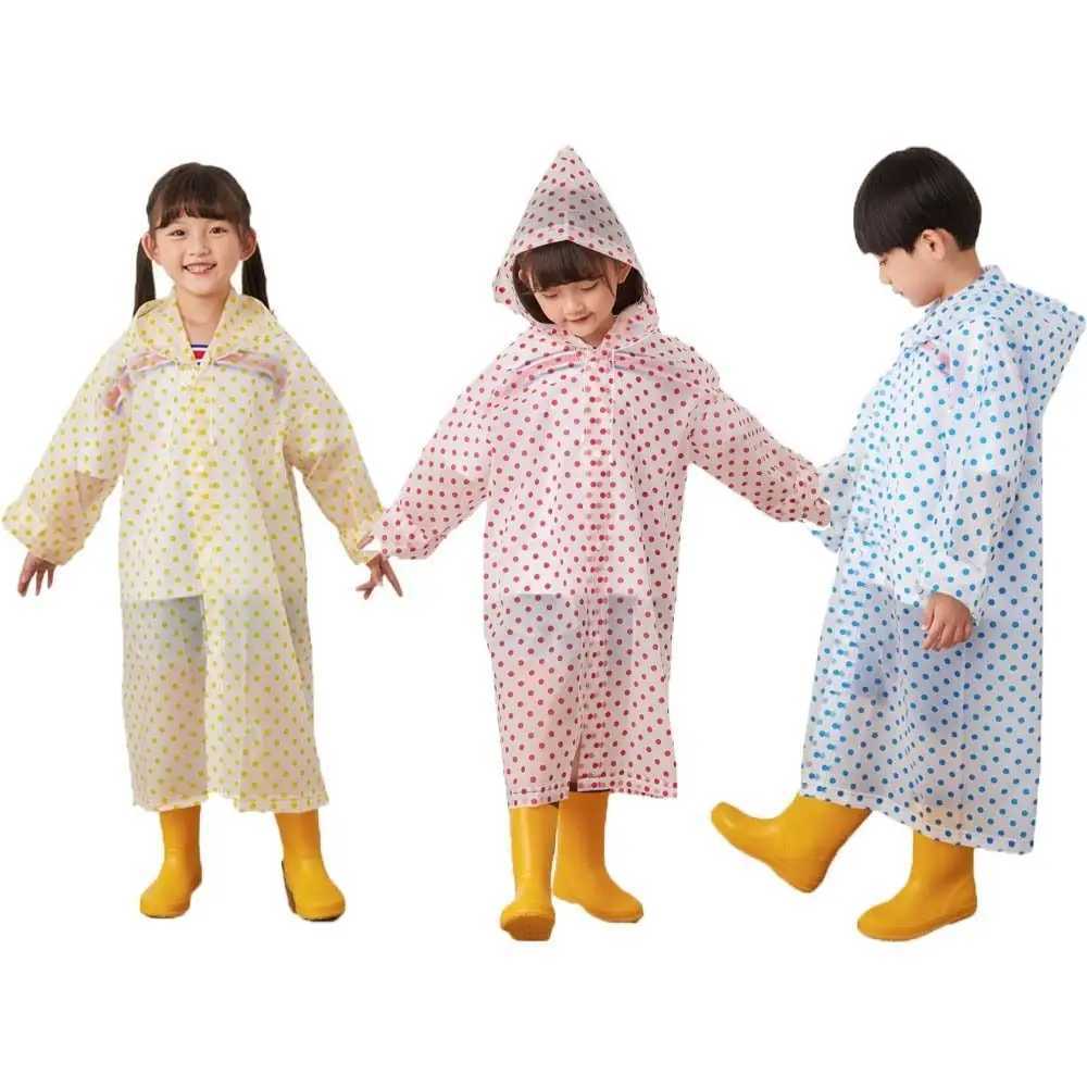 Dots Children Hooded Raincoat Portable Non Disposable EVA Boys and Girls Rain Gear Buttons Rain Poncho Kids Rain Cape Children Y240810