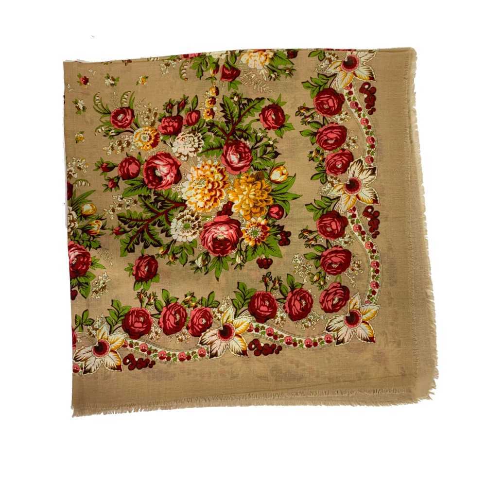 130 * 130cm breathable thin Russian square scarf womens luxury floral print Ukrainian shawl traditional Babushka Bandana headscarf W240810