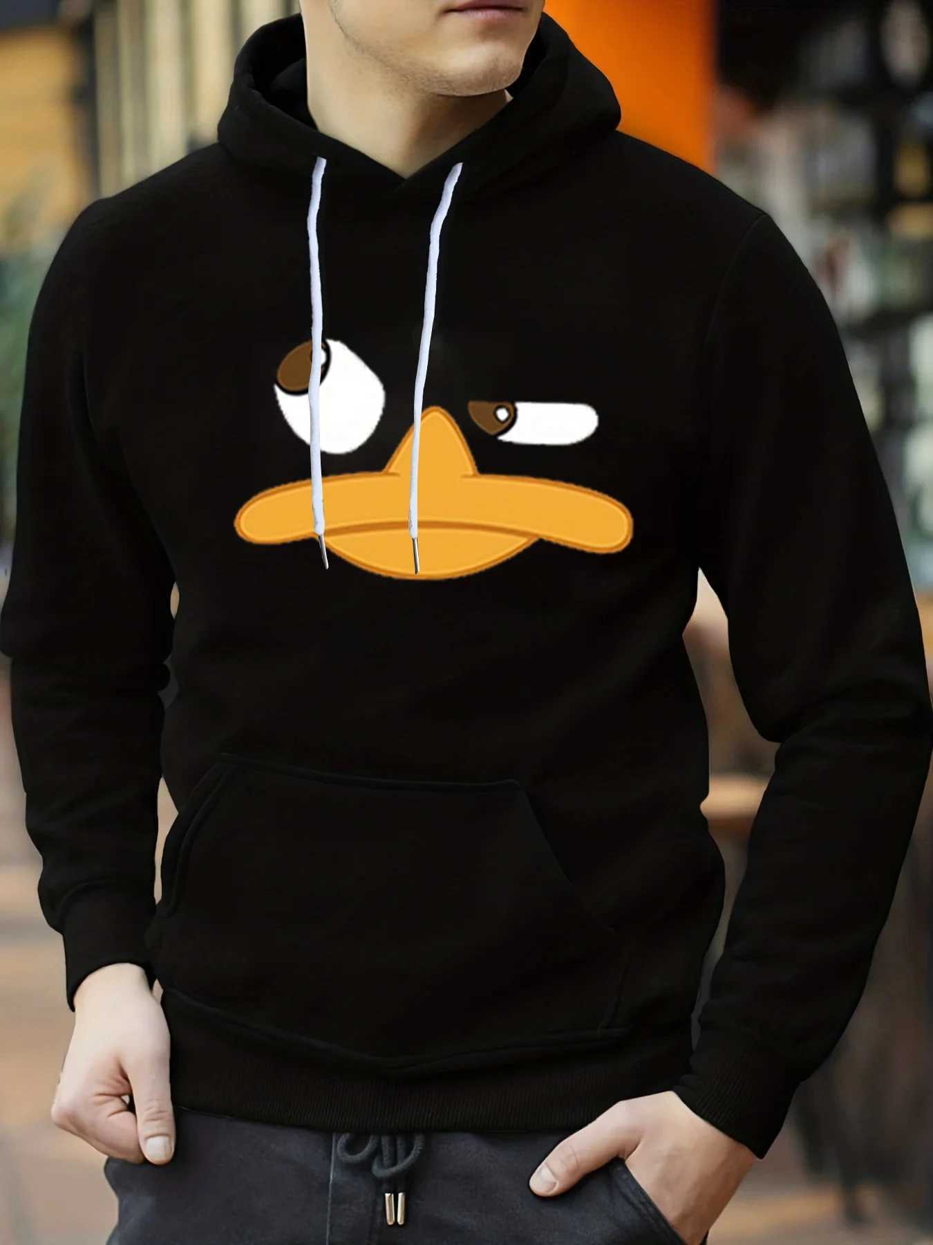 Fun Cartoon Duck Print Clothing Men Nuevo En Sudaderas Design New Sudaderas Para Hombre Black White Fashion Graphic HoodiesXJ240812