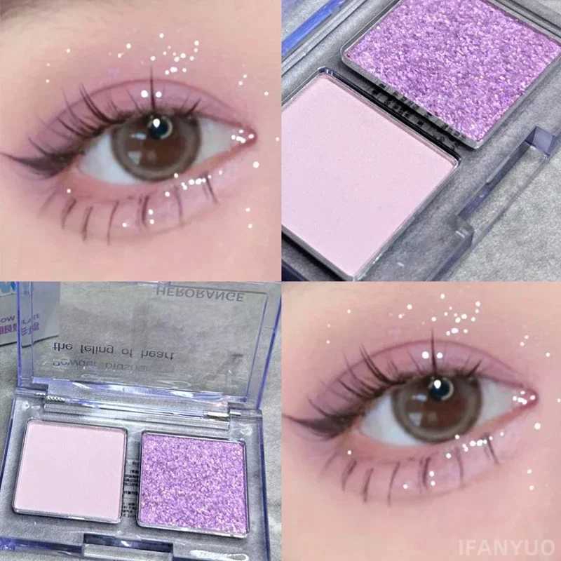 2-color Glitter Eyeshadow Palette Blue Purple Pearlescent Eyeshadow Portable Matte Eye Shadow Waterproof Korean Makeup PaletteCL240812