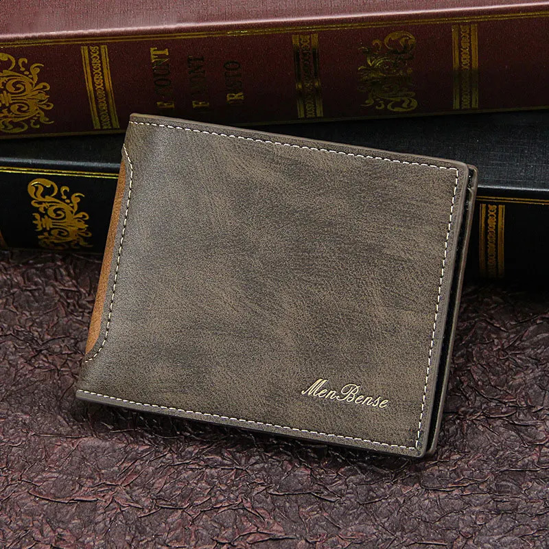 Mens wallet short fashion casual splicing multi card slot three fold bag mens business 240810
