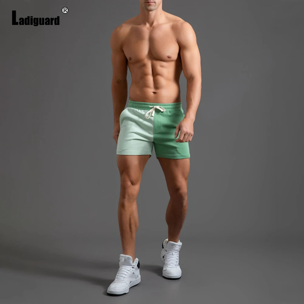 Ladiguard Men Casual Skinny Beach Shorts Homme Patchwork Shorts Plus Size Male Drawstring Short Pants Sexy Mens Clothing 240812