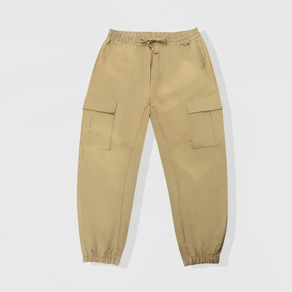 Mens Spring And Fall Loose Multi-Pocket Drawstring Work Pants Outdoor Washed Vintage High Street Hip-Hop Casual Pants 240812