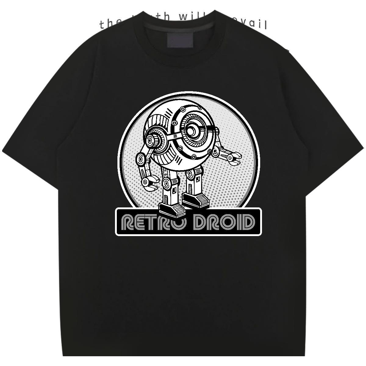 Soft Couples T Shirts robot 100% Cotton 230g Daily Outfit Short Sleeve Soft T Shirts Men Black White 2024 New Tees Shirts