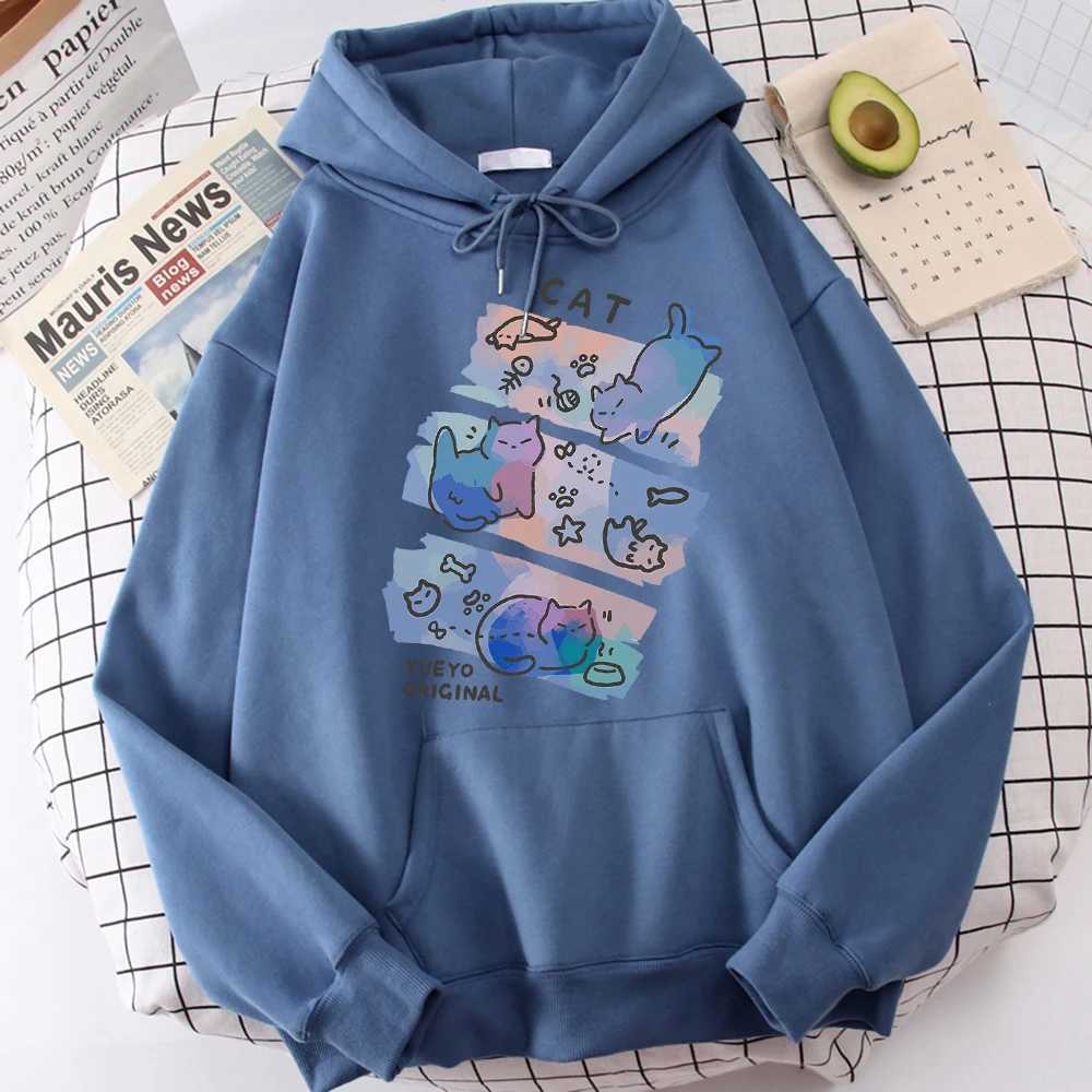 Fat cat fantasizes about fishing and eating fish in the water boy hoodie sports shirt hoodie daily graphic topW240724