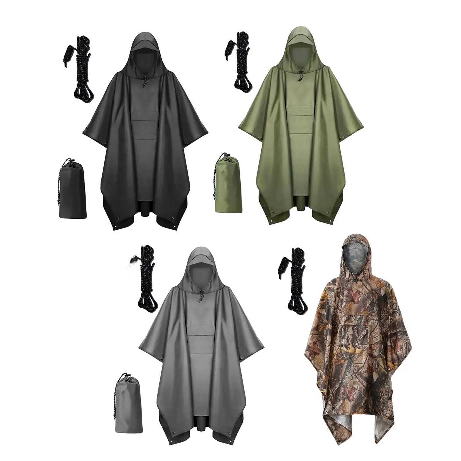 Hooded Rain Poncho Water Resistant Rain Cape Cloak with Front Pocket Adults Poncho for Travel Camping Outdoor Climbing Riding Y240810