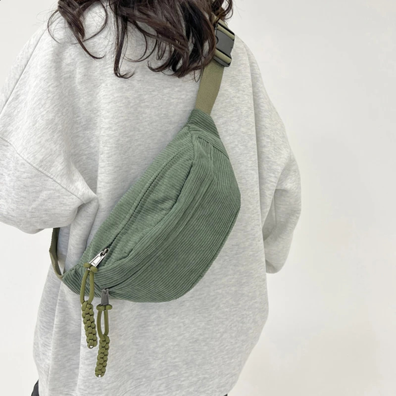 Women Waist Pack Large Capacity Corduroy Fanny Street Style Chest Bag Fashion Shoulder Crossbody Bags Casual Belt 240810Z