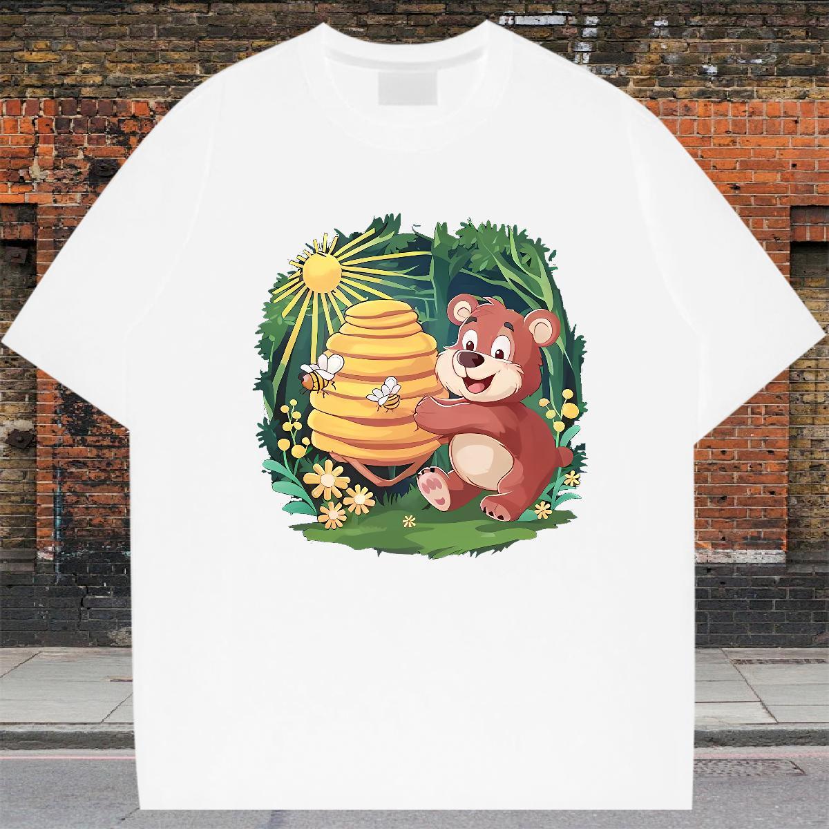 Loose T-Shirts bear Breathable Short Sleeve Street Casual Anime 230g 100% Cotton Mens Tshirts Fashion Design Clothings