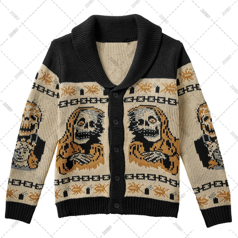 Autumn Winter Harajuku style Gothic Ghost Pattern Sweater Streetwear Fashion Women Pullove Hip-hop Street Knitted Sweater Male 240820