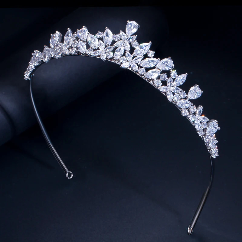 CWWZircons High Quality Cubic Zirconia Romantic Bridal Flower Tiara Crown Wedding Bridesmaid Hair Accessories Jewelry A008 240805