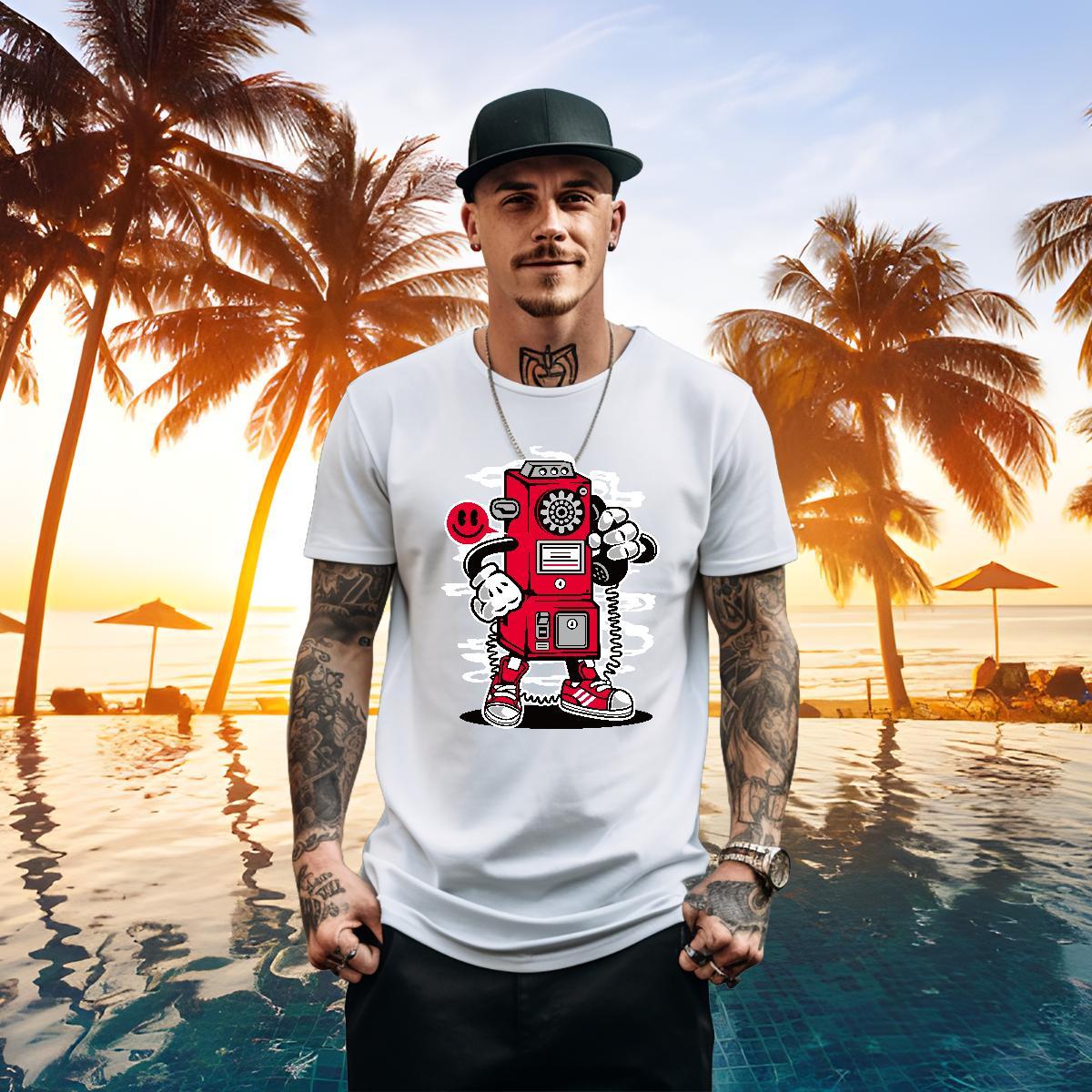 Fashion Men T Shirts robot Tshirts 100% Cotton 230g Summer Casual Unisex Plus Size Custom Breathable Crew Neck Men Tees