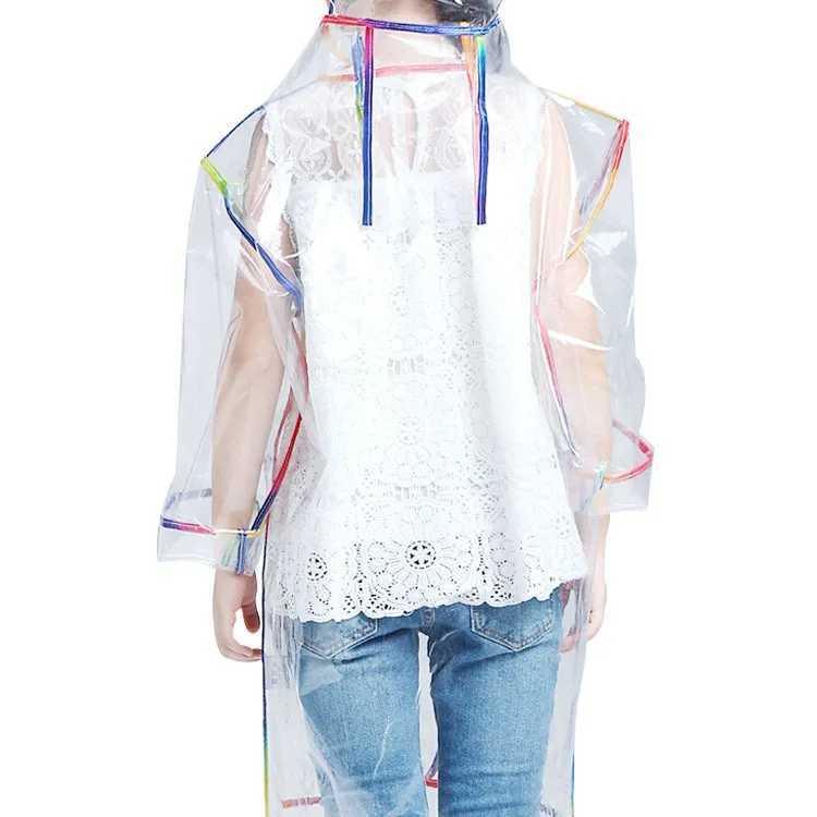 Transparent Rainbow Edge Kids Raincoat Waterproof EVA Children Rain Coat Windproof Rain Jacket Poncho Hat Kindergarden Rain Gear Y240813
