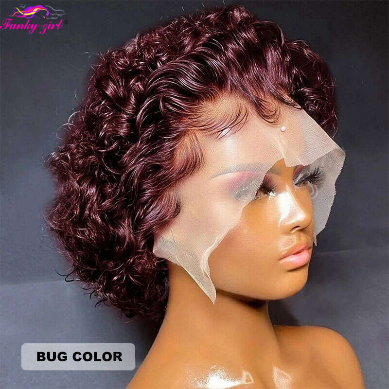 Short Bob Pixie Cut 13X1 Front Brazilian Human Wigs Cheap Remy Hair Transparent Lace Wig For Women
